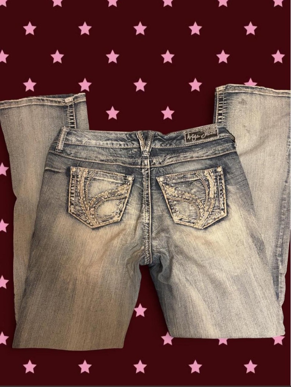 Light Blue Bootcut Jeans with Embellished Back Pockets